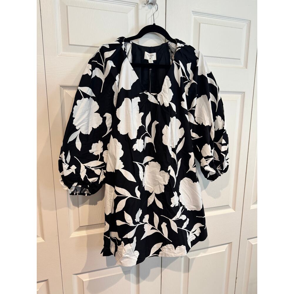 NEW Kate Spade Rose Poplin Balloon Black White Sleeve Mini Dress - Picture 4 of 8